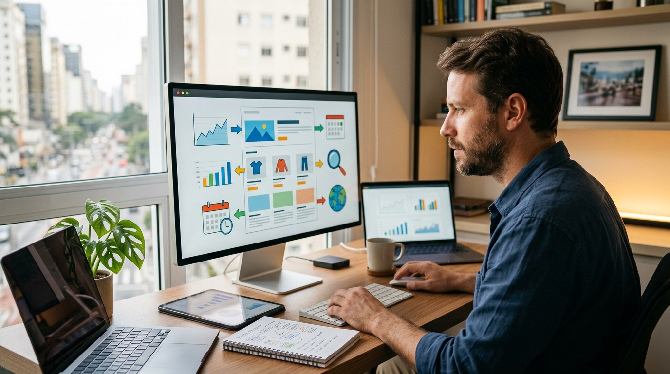 Ilustração: Estratégias de SEO Técnico e Off-Page - SEO para E-commerce de Produtos Usados: Guia Completo para Brechós Online e Marketplaces