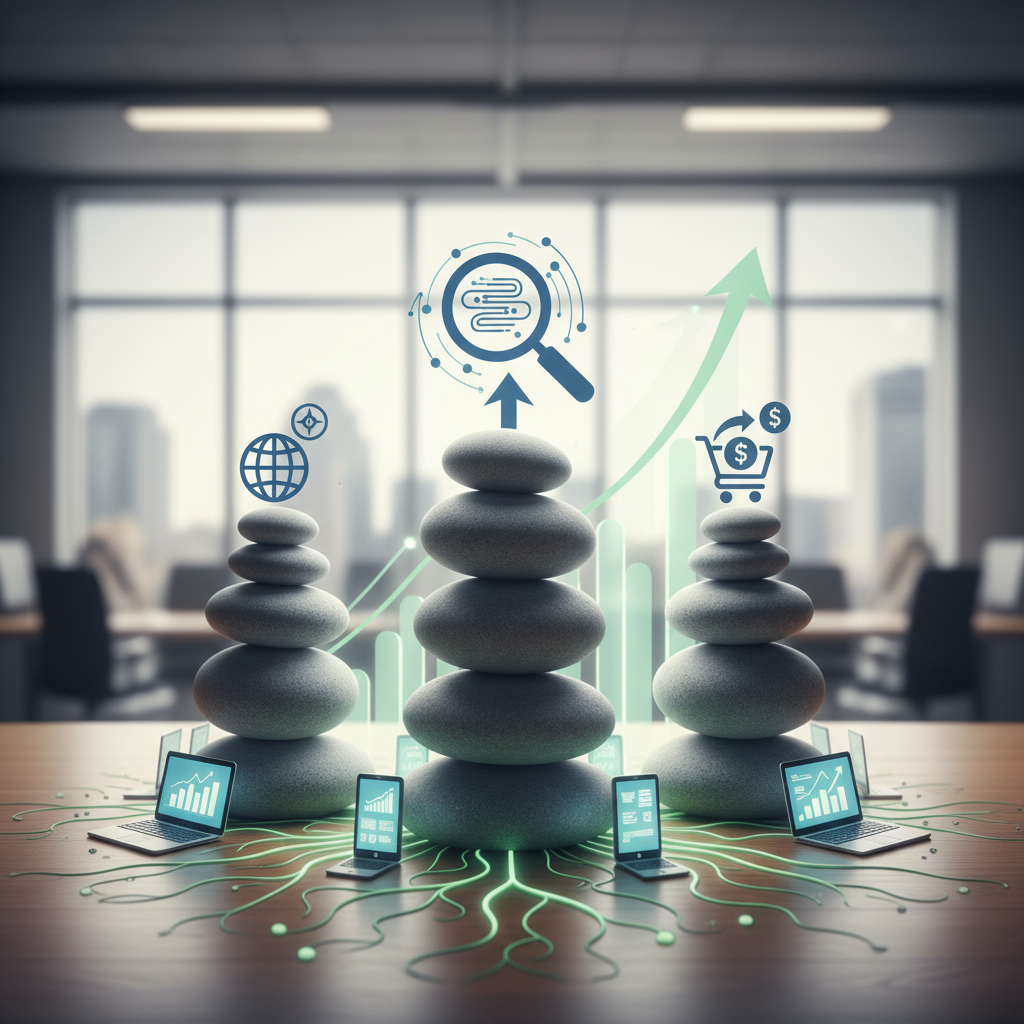 Ilustração: Pilares de Uma Estratégia de CRO Eficaz para E-commerce - CRO para E-commerce: Otimize Taxas de Conversão e Impulsione o Crescimento em 2026
