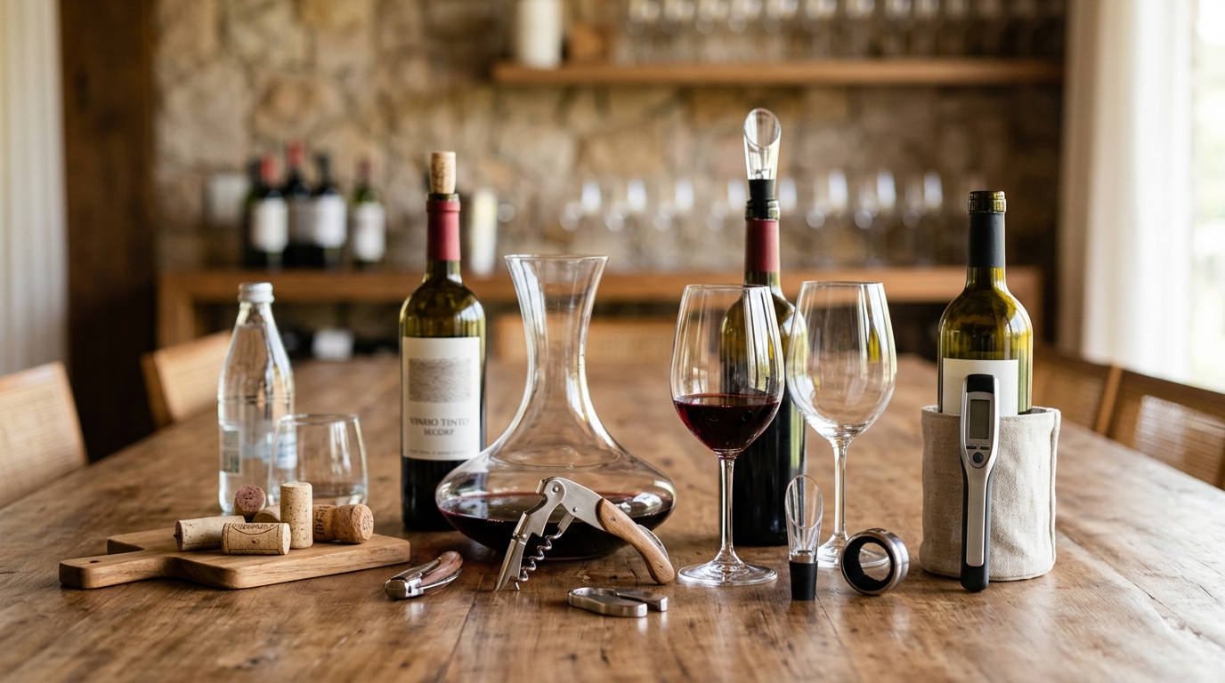 Ilustração: Kit Essencial e Outros Acessórios para uma Experiência Completa - Acessórios Essenciais para Vinhos Brasileiros em 2026: Guia Completo para Iniciantes