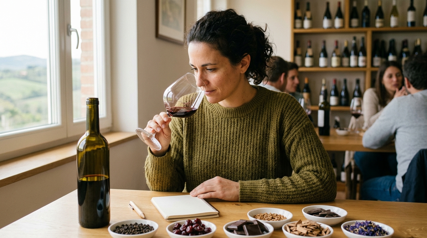 Ilustração: O Perfil Sensorial do Vinho Ancellotta Brasileiro: Cor, Aroma e Sabor Inconfundíveis - Ancellotta Brasileiro para Iniciantes: Descubra a Uva que Adiciona Cor e Corpo aos Vinhos Nacionais em 2026
