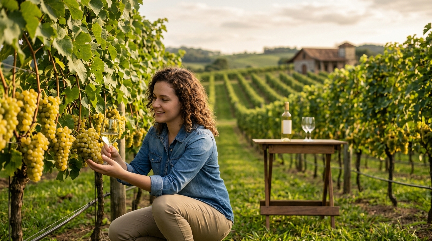 Ilustração: O Cenário do Chardonnay Nacional em 2026: Tradição e Inovação - Chardonnay Brasileiro para Iniciantes: O Guia Definitivo da Uva Branca no Brasil em 2026
