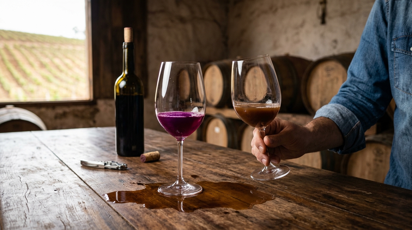 Ilustração: 2. Oxidação: Quando o Vinho Envelhece Prematuramente - Como Identificar Defeitos no Vinho Brasileiro em 2026: Guia Essencial para Iniciantes