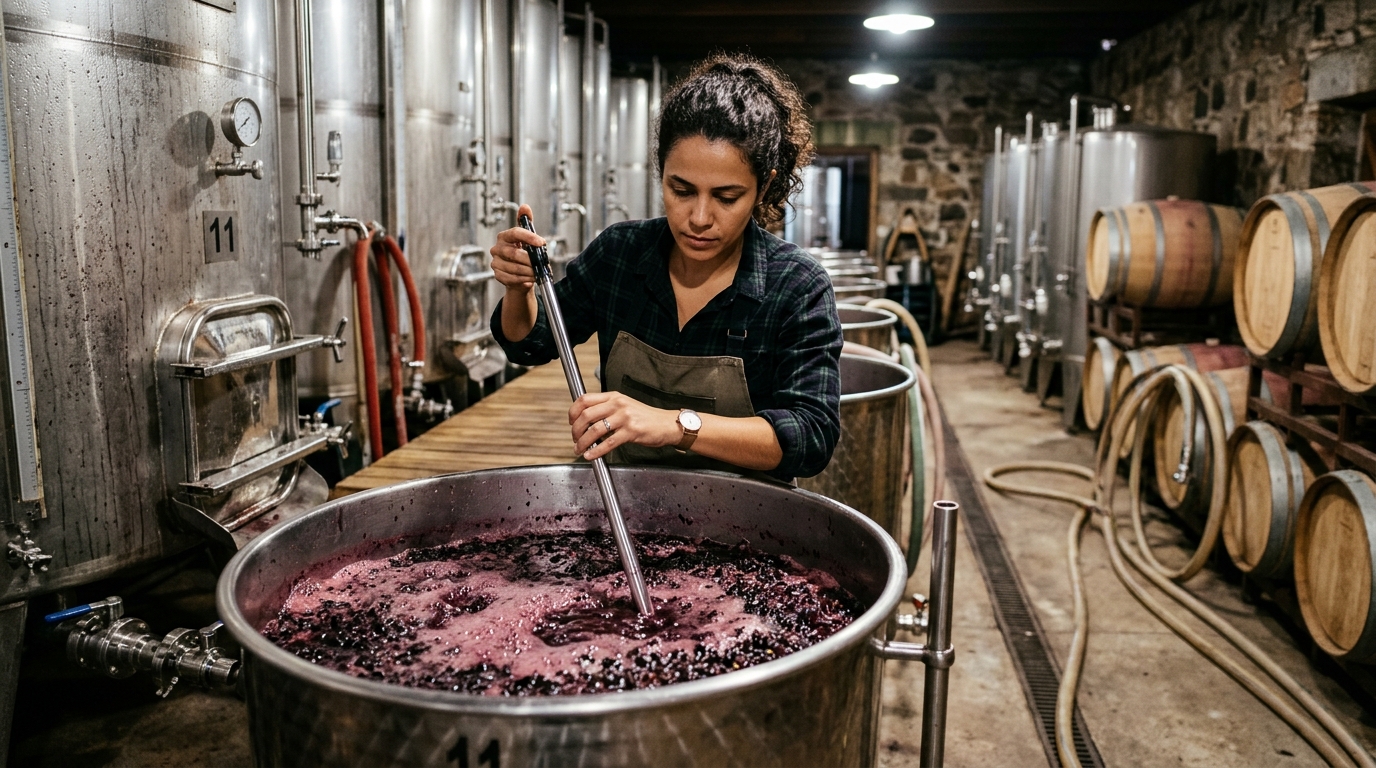 Ilustração: A Fermentação: O Coração da Produção de Vinho Brasileiro - Como o Vinho Brasileiro é Feito: Do Vinhedo à Garrafa em 2026 para Iniciantes