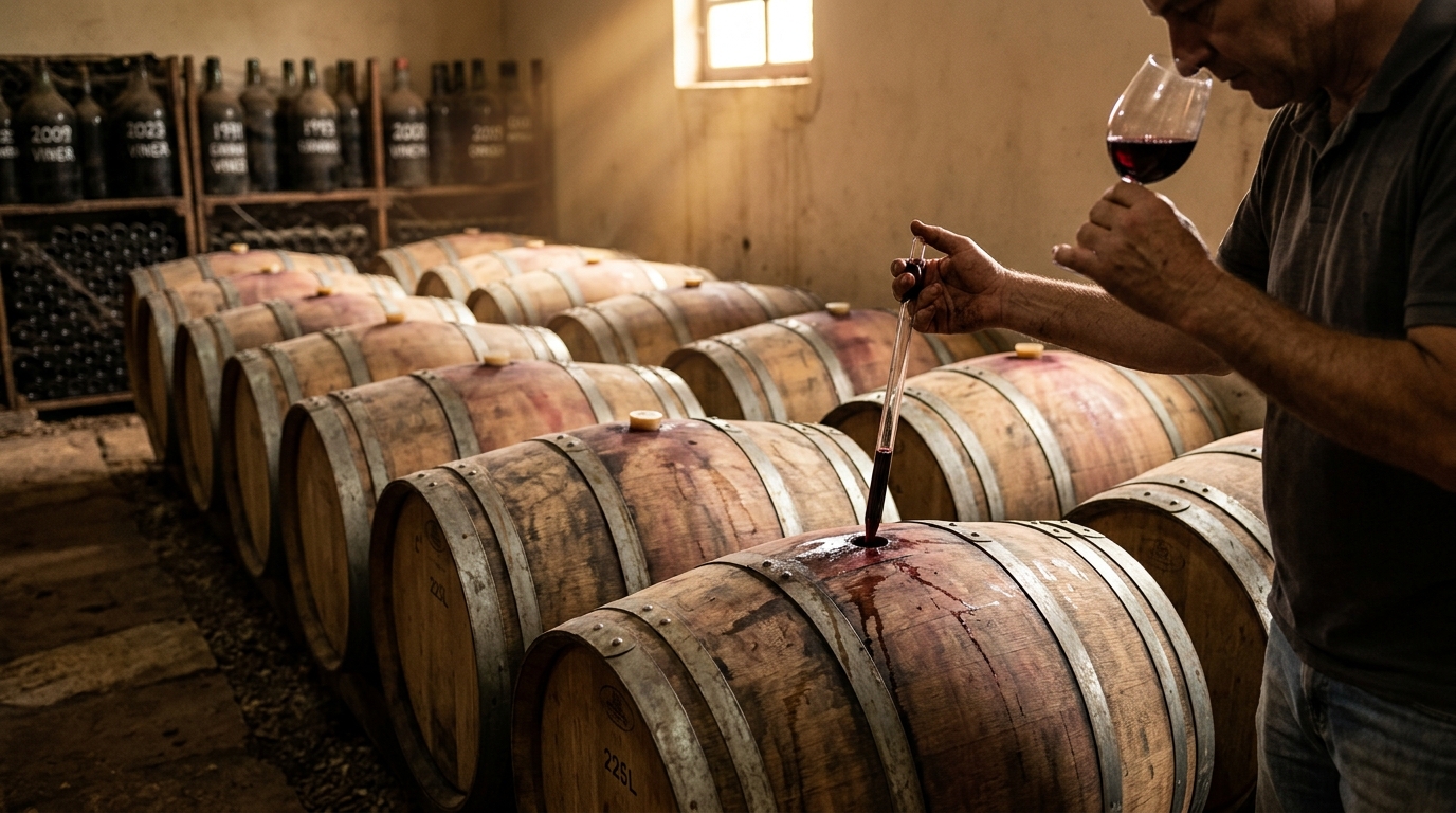 Ilustração: Maturação e Envelhecimento: Desenvolvendo o Caráter do Vinho Nacional - Como o Vinho Brasileiro é Feito: Do Vinhedo à Garrafa em 2026 para Iniciantes