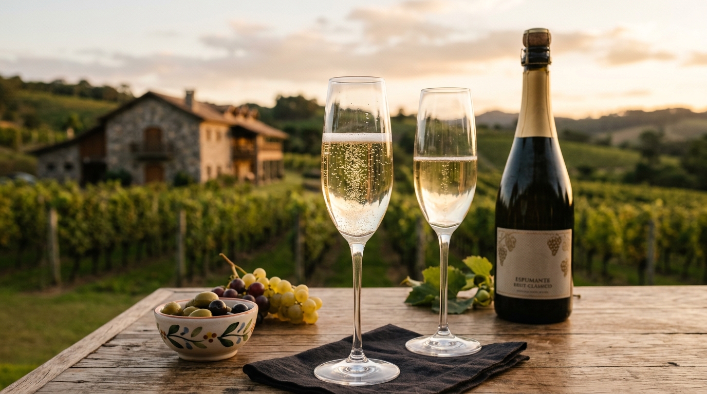 Ilustração: Espumante Brut: O Clássico Versátil para Todas as Ocasiões - Espumantes Brasileiros: Brut, Moscatel ou Nature? Guia Essencial para Iniciantes em 2026