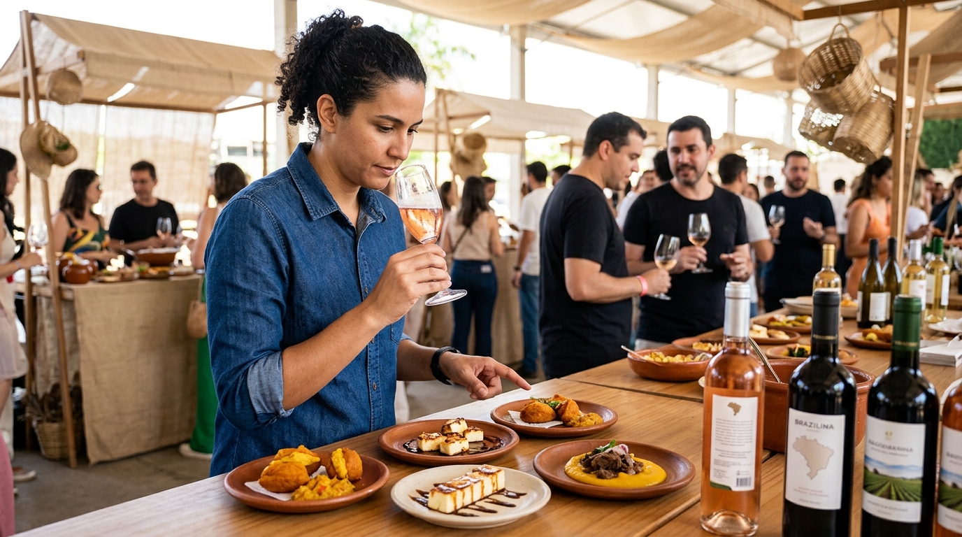 Ilustração: A Riqueza da Culinária Nordestina e a Ascensão dos Vinhos Brasileiros em 2026 - Harmonização Descomplicada: Vinhos Brasileiros e a Rica Culinária Nordestina em 2026 (Guia para Iniciantes)