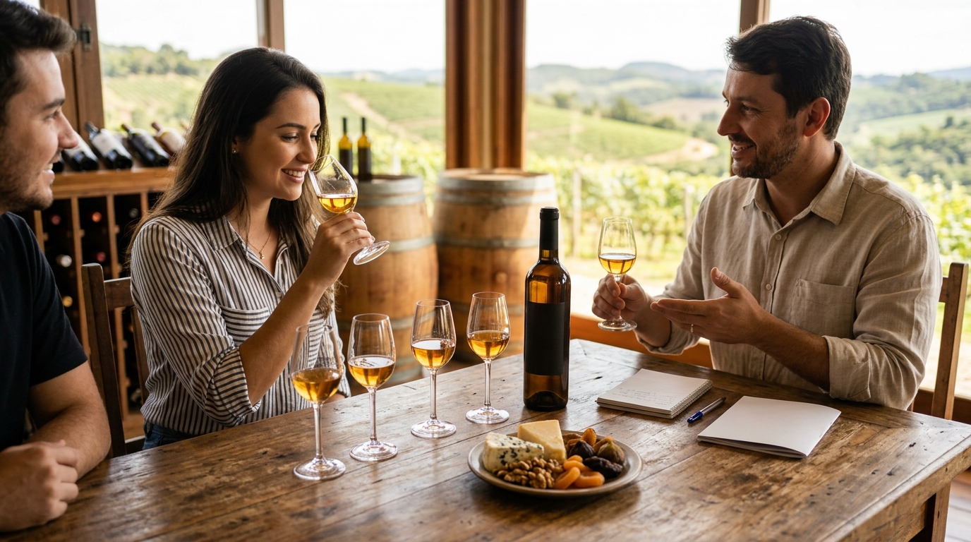 Ilustração: A Doçura do Brasil na Taça: Harmonizando Vinhos Nacionais com Sobremesas em 2026 - Harmonização de Vinhos Brasileiros com Doces Típicos: Guia Completo para Iniciantes em 2026
