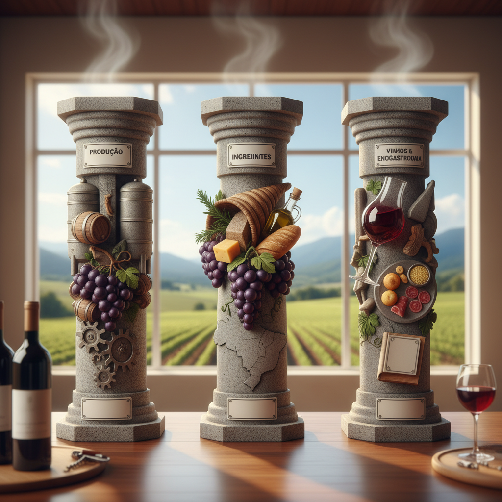 Ilustração: Os Pilares da Produção: Ingredientes e o Processo Fundamental do Vinho - O Que É Vinho? Desvendando a Essência e a Definição da Bebida Milenar em 2026