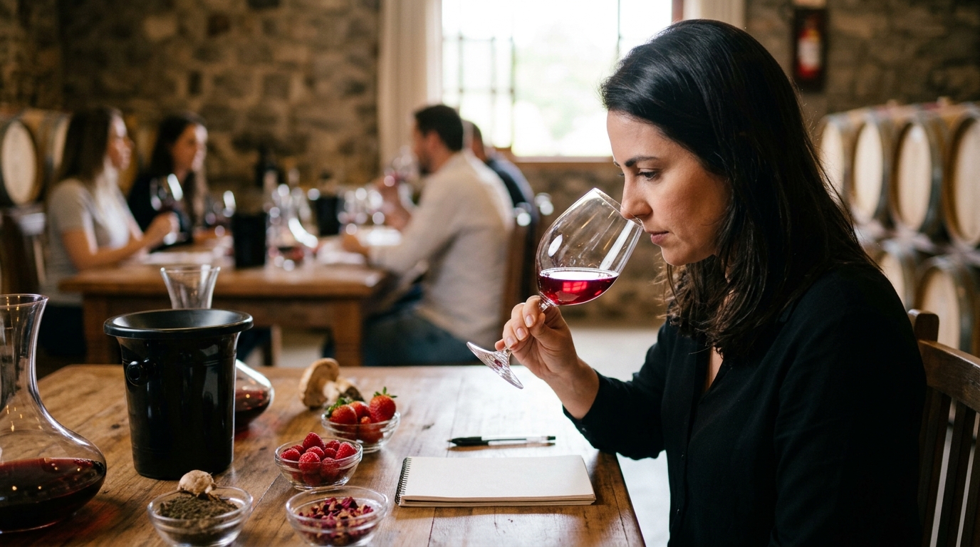 Ilustração: O Perfil Sensorial do Pinot Noir Nacional: O Que Esperar no Copo - Pinot Noir Brasileiro para Iniciantes: Elegância e Versatilidade dos Nacionais em 2026
