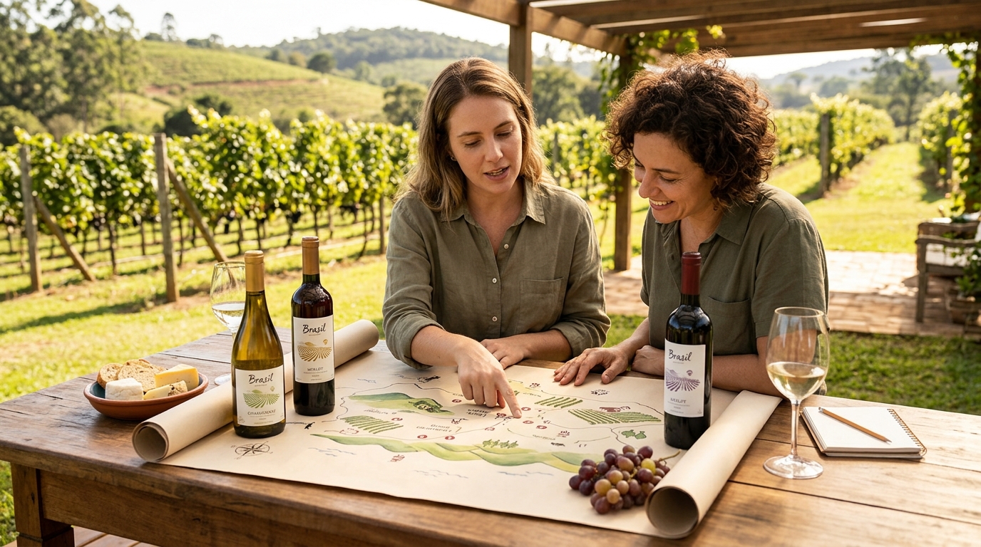 Ilustração: Por Que Escolher as Rotas de Vinho Brasileiro em 2026? - Rotas do Vinho Brasileiro para Iniciantes em 2026: Guia Essencial de Vinícolas e Experiências Nacionais