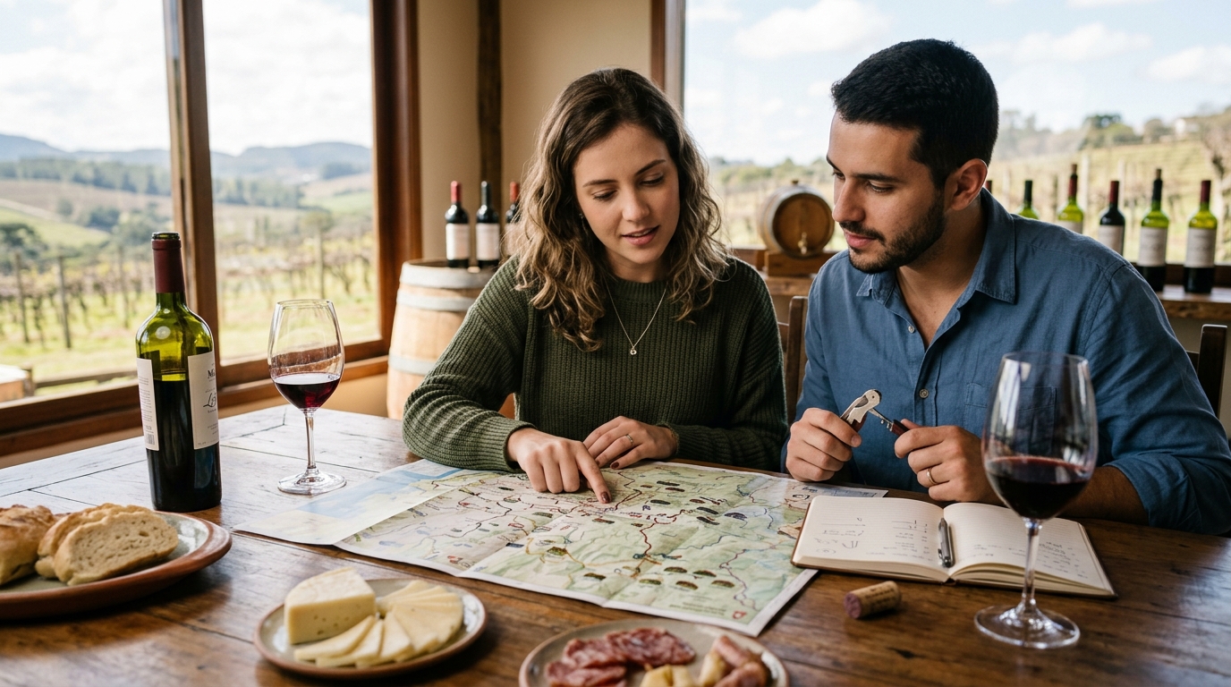 Ilustração: Como Planejar Sua Primeira Rota do Vinho em 2026: Dicas Essenciais - Rotas do Vinho Brasileiro para Iniciantes em 2026: Guia Essencial de Vinícolas e Experiências Nacionais