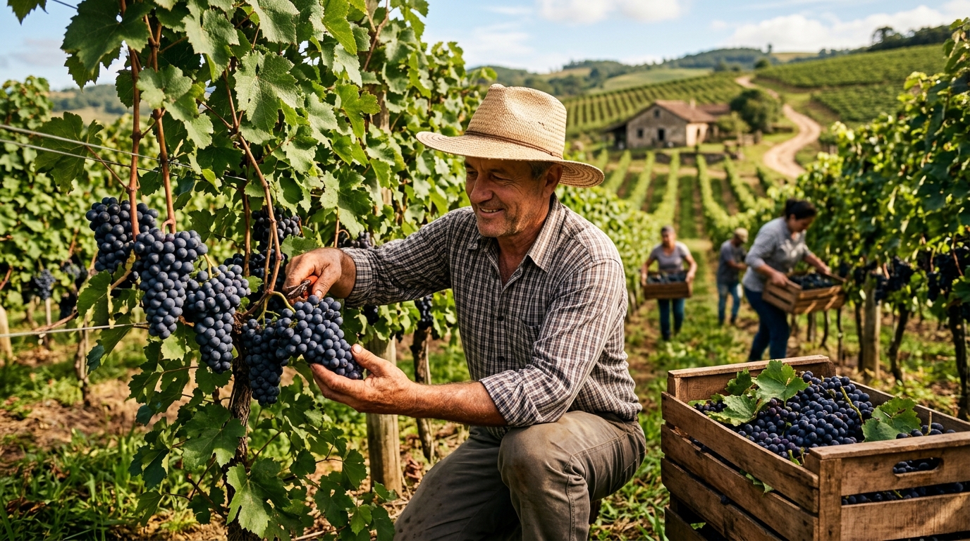Ilustração: O Que é Safra no Vinho e Por Que Ela é Essencial para o Vinho Nacional? - Safra no Vinho Brasileiro: Guia Essencial para Iniciantes Entenderem a Colheita de 2026