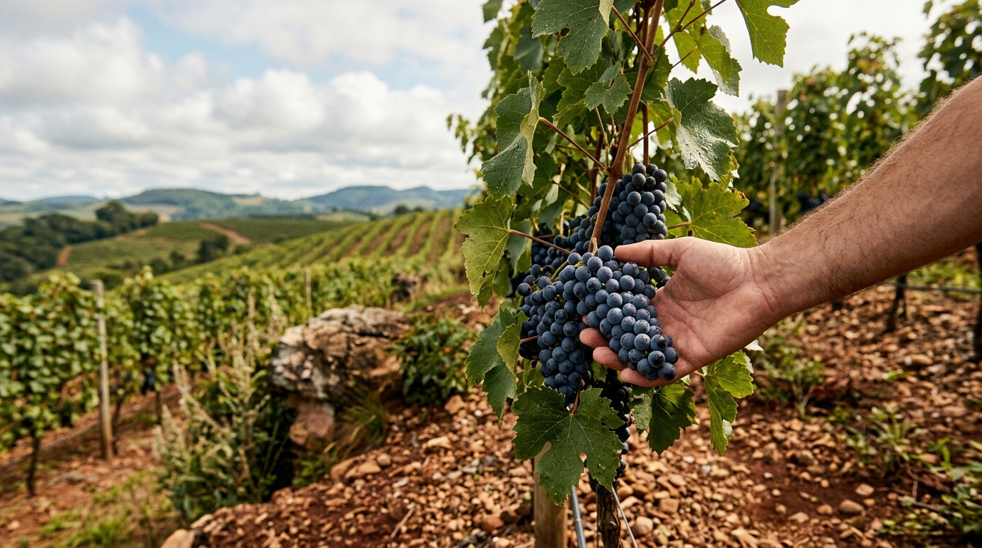 Ilustração: A Influência do Clima e Terroir na Safra de Vinhos Brasileiros em 2026 - Safra no Vinho Brasileiro: Guia Essencial para Iniciantes Entenderem a Colheita de 2026