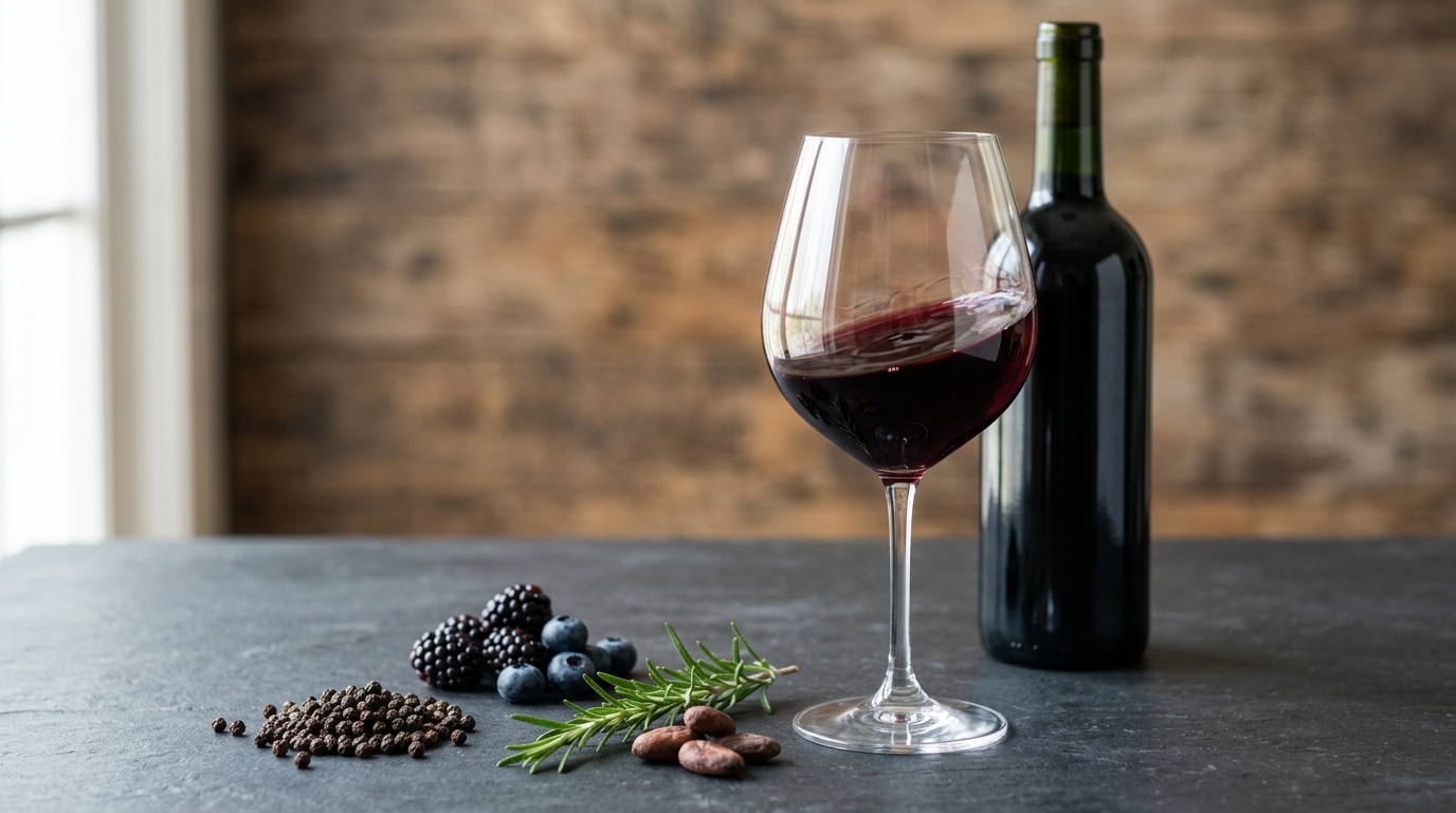 Ilustração: Características Sensoriais do Syrah Nacional para Iniciantes - Syrah Brasileiro para Iniciantes: Descubra Rótulos e Harmonizações em 2026