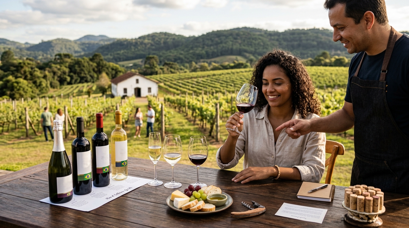 Ilustração: A Jornada do Vinho Brasileiro em 2026: Vale dos Vinhedos ou Campanha Gaúcha? - Vale dos Vinhedos vs. Campanha Gaúcha 2026: Qual Região de Vinho Brasileiro Escolher para Iniciantes?