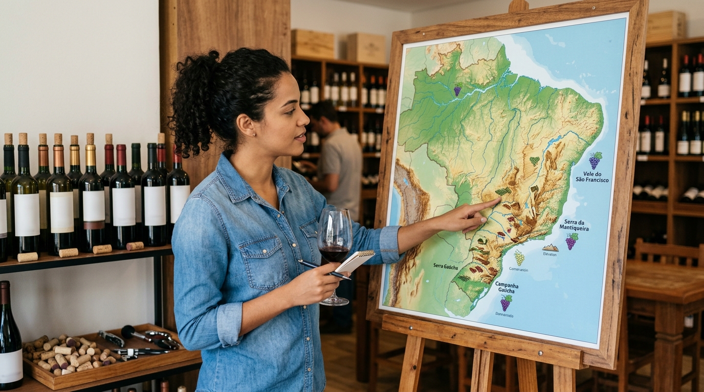 Ilustração: Como Escolher a Região Ideal de Vinho Brasileiro para Você em 2026 - Vale dos Vinhedos vs. Campanha Gaúcha 2026: Qual Região de Vinho Brasileiro Escolher para Iniciantes?