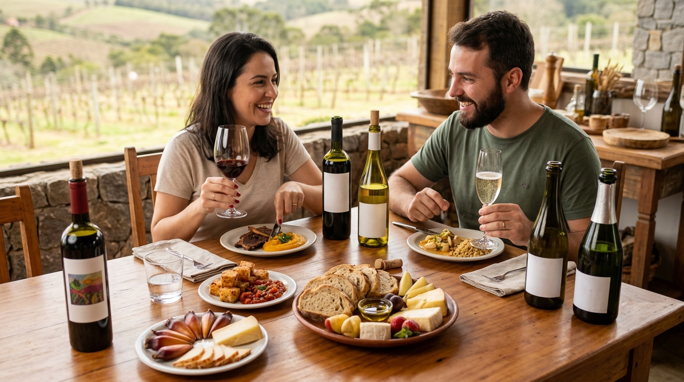 Ilustração: Harmonização Descomplicada: Combinando Vinhos de Altitude com a Culinária Brasileira - Vinhos de Altitude Brasileiros para Iniciantes: Guia Completo dos Terroirs Frescos em 2026
