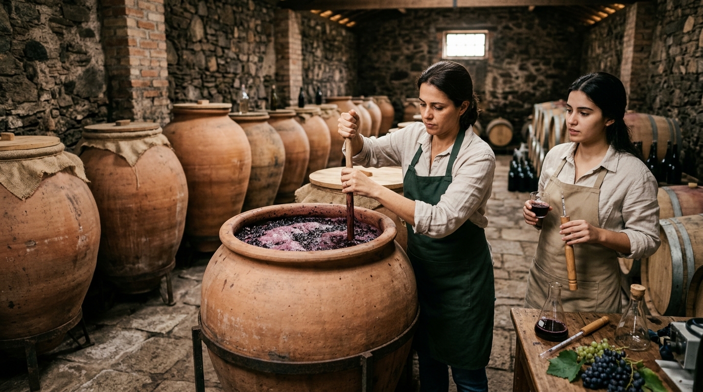 Ilustração: Entendendo a Fermentação em Ânforas: Processo e Peculiaridades para Iniciantes - Vinhos Brasileiros em Ânforas 2026: O Guia Completo para Iniciantes na Arte Milenar da Vinificação Natural