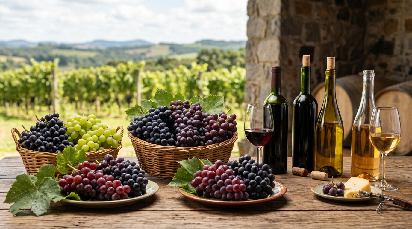 Ilustração: Variedades de Uvas Brasileiras Perfeitas para o Calor de 2026 - Vinhos Brasileiros para Climas Quentes 2026: Guia Essencial de Rótulos e Harmonizações
