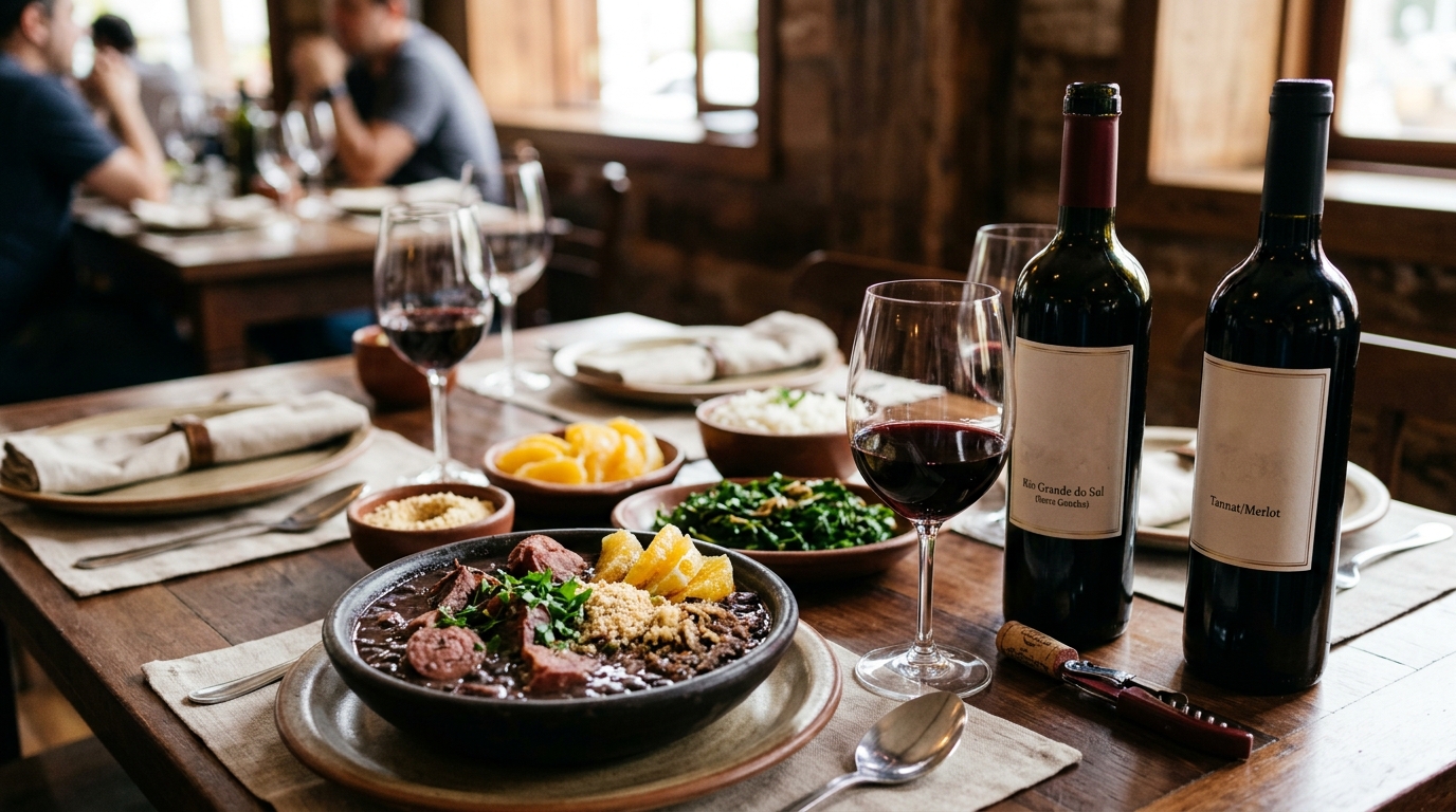 Ilustração: A Complexidade da Feijoada: Um Desafio Delicioso para a Enogastronomia - Vinhos Brasileiros para Feijoada 2026: A Harmonização Perfeita para Iniciantes