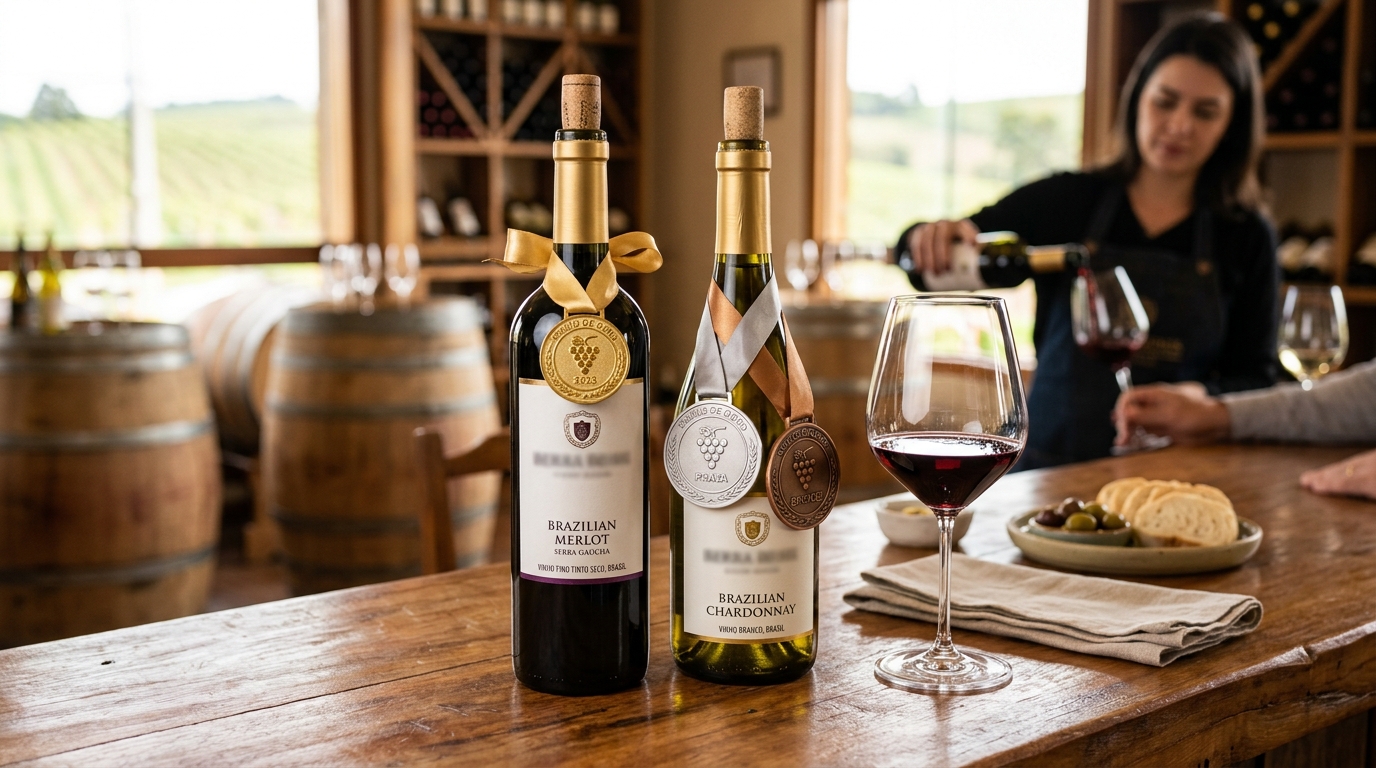Ilustração: Entenda os Prêmios e Medalhas do Vinho (Guia para Iniciantes) - Vinhos Brasileiros Premiados 2026: Guia Essencial para Iniciantes (Onde Comprar os Melhores Rótulos Nacionais)