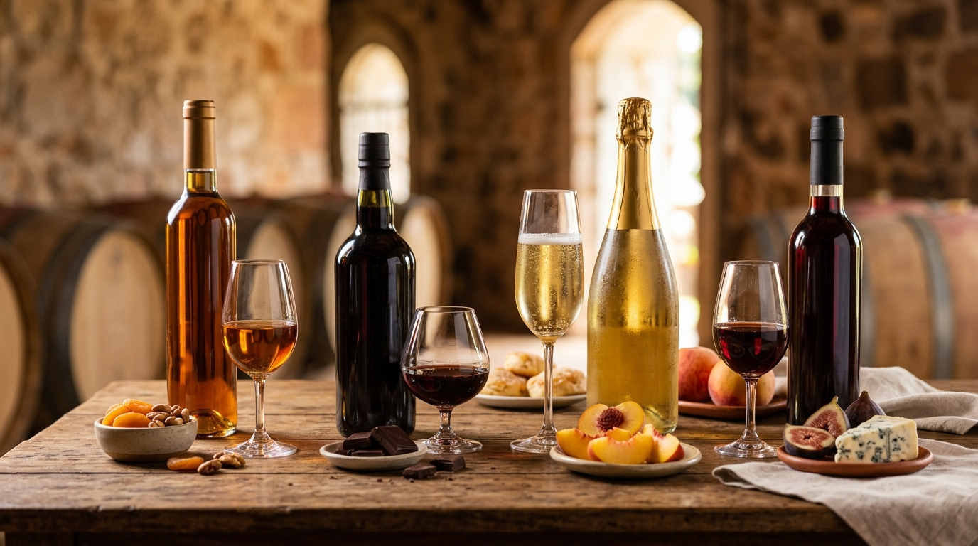 Ilustração: Tipos de Vinhos Doces Brasileiros para Iniciantes: Colheita Tardia, Moscatel e Mais - Vinhos Doces Brasileiros 2026: Guia Completo para Iniciantes (Colheita Tardia, Moscatel e Mais)