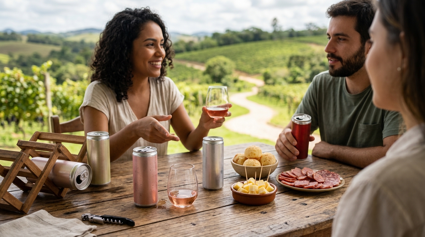 Ilustração: Destaques: Melhores Vinhos em Lata Brasileiros para Experimentar em 2026 - Vinhos em Lata Brasileiros para Iniciantes: Praticidade e Sabor em 2026