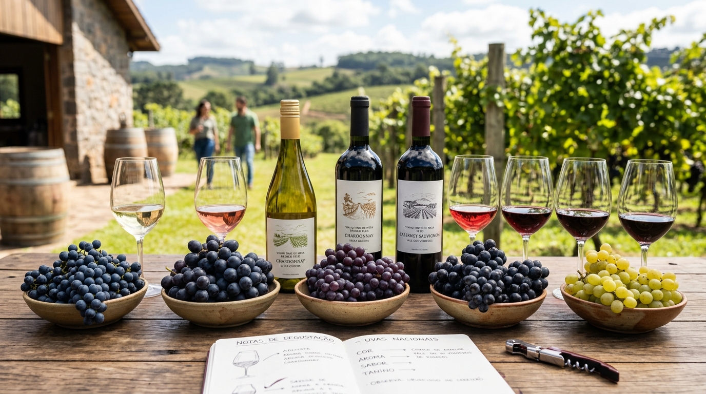 Ilustração: Conheça os Estilos e Uvas Destaque dos Vinhos da Mantiqueira - Vinhos da Mantiqueira de Minas Gerais para Iniciantes: Guia Essencial 2026