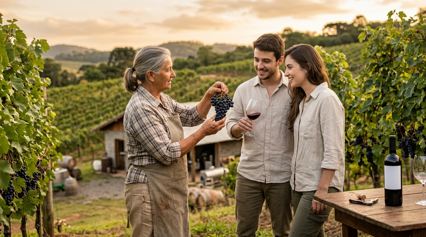 Ilustração: Por Que Apostar nos Pequenos Produtores Brasileiros em 2026? Diferenciais e Vantagens - Vinhos de Pequenos Produtores Brasileiros: Joias Escondidas para Iniciantes em 2026