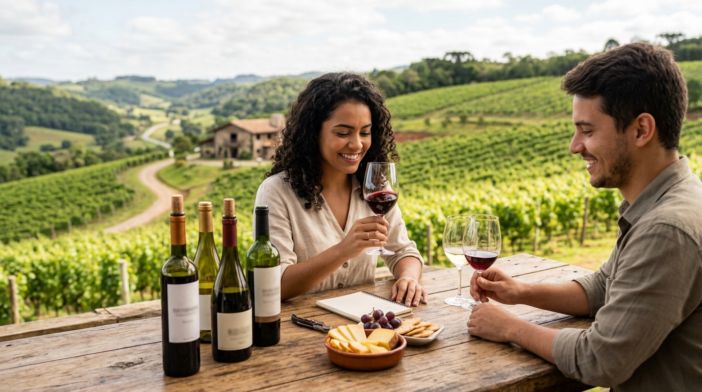 Ilustração: A Descoberta dos Vinhos Brasileiros de Altitude em 2026 - Vinhos da Serra Catarinense para Iniciantes: Guia Completo dos Terroirs de Altitude em 2026