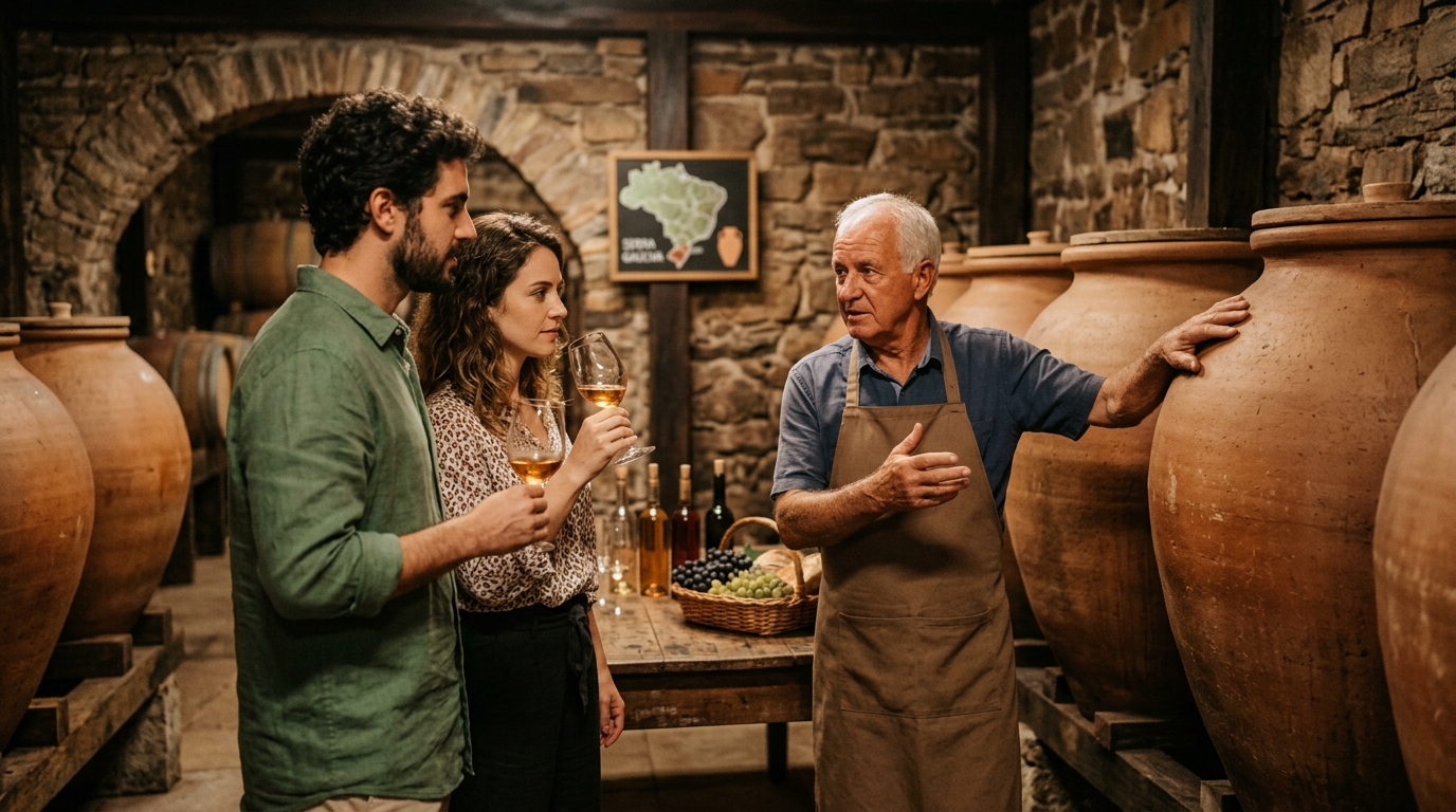 Ilustração: O Cenário dos Vinhos de Talha no Brasil em 2026: Um Mercado em Expansão - Vinhos de Talha Brasileiros em 2026: A Tradição Milenar que Conquista Iniciantes