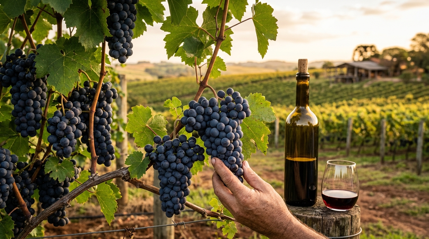 Ilustração: As Melhores Uvas Tintas Brasileiras para Quem Está Começando - Vinhos Tintos Brasileiros para Iniciantes: Guia Essencial de Escolha e Harmonização em 2026