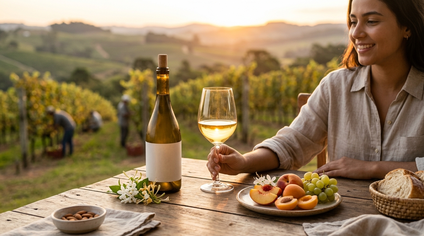 Ilustração: O Que É Viognier? Conheça a Essência da Uva Branca Aromática - Viognier Brasileiro para Iniciantes: Guia Definitivo da Uva Branca Aromática em 2026