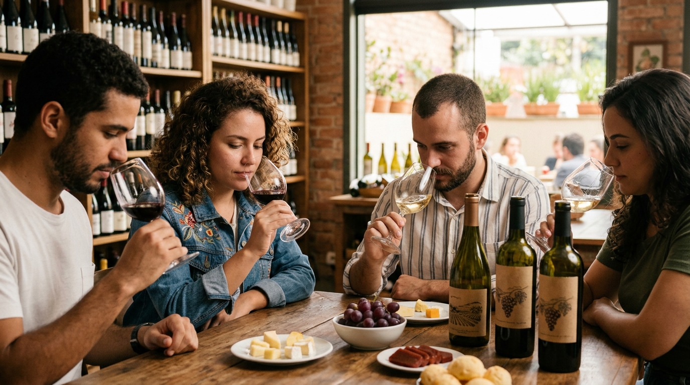 Ilustração: Perfis de Sabor e Aromas do Vinho Viognier Brasileiro: Um Guia Sensorial - Viognier Brasileiro para Iniciantes: Guia Definitivo da Uva Branca Aromática em 2026