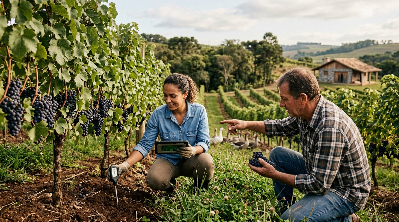 Ilustração: O Que é Viticultura Sustentável e Por Que Ela Importa em 2026? - Viticultura Sustentável no Brasil 2026: Guia Essencial para Iniciantes em Vinhos Nacionais Conscientes