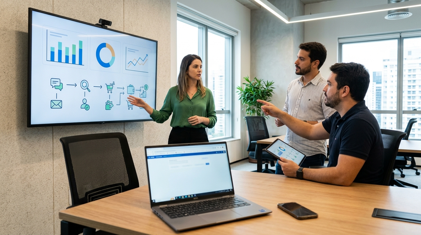 Ilustração: Kommo CRM: Sua Plataforma para Engajamento Multicanal - Como Automatizar o Follow-up Pós-Reunião no Kommo CRM: Guia Completo para Engajamento Multicanal