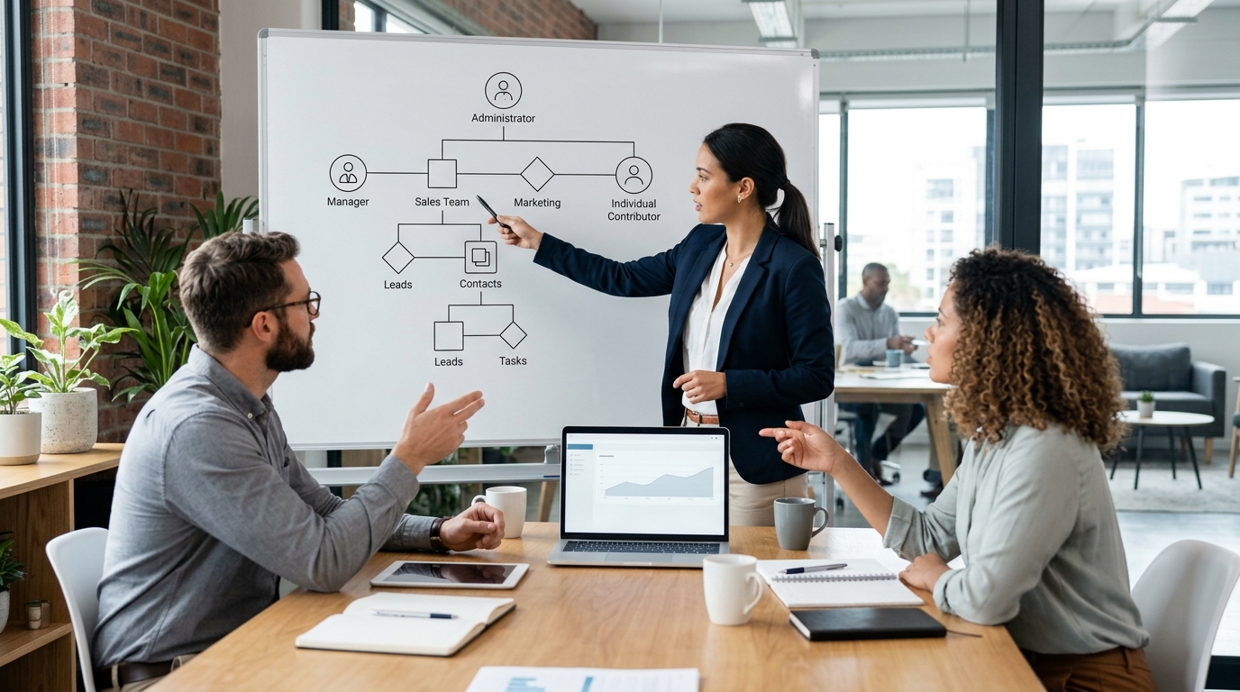 Ilustração: Entendendo a Estrutura de Permissões no Kommo CRM - Guia Completo: Configurando Permissões de Usuário no Kommo CRM para Otimizar Sua Equipe