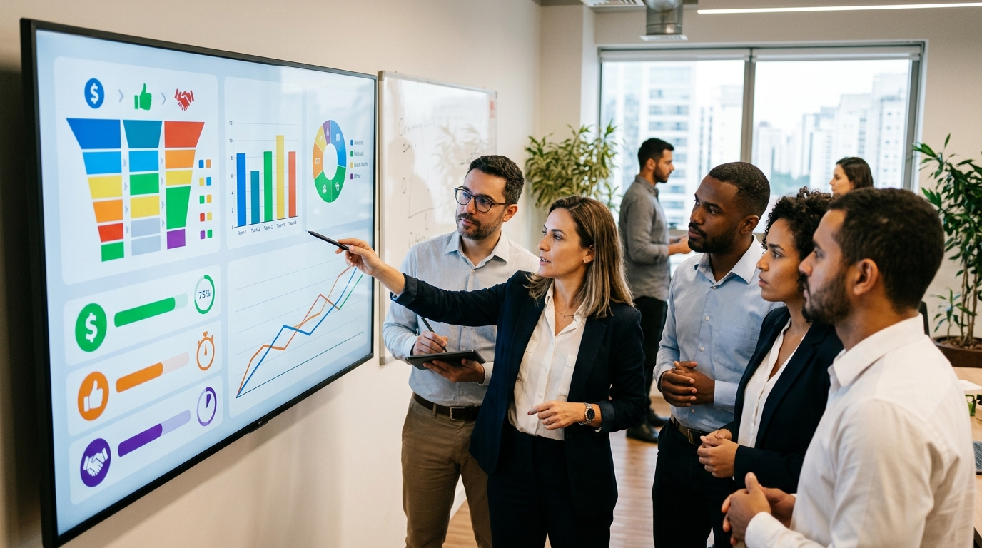 Ilustração: Métricas Essenciais para Seu Dashboard Kommo CRM - Como Criar um Dashboard de Sucesso do Cliente no Kommo CRM: Métricas Essenciais e Automação para Retenção