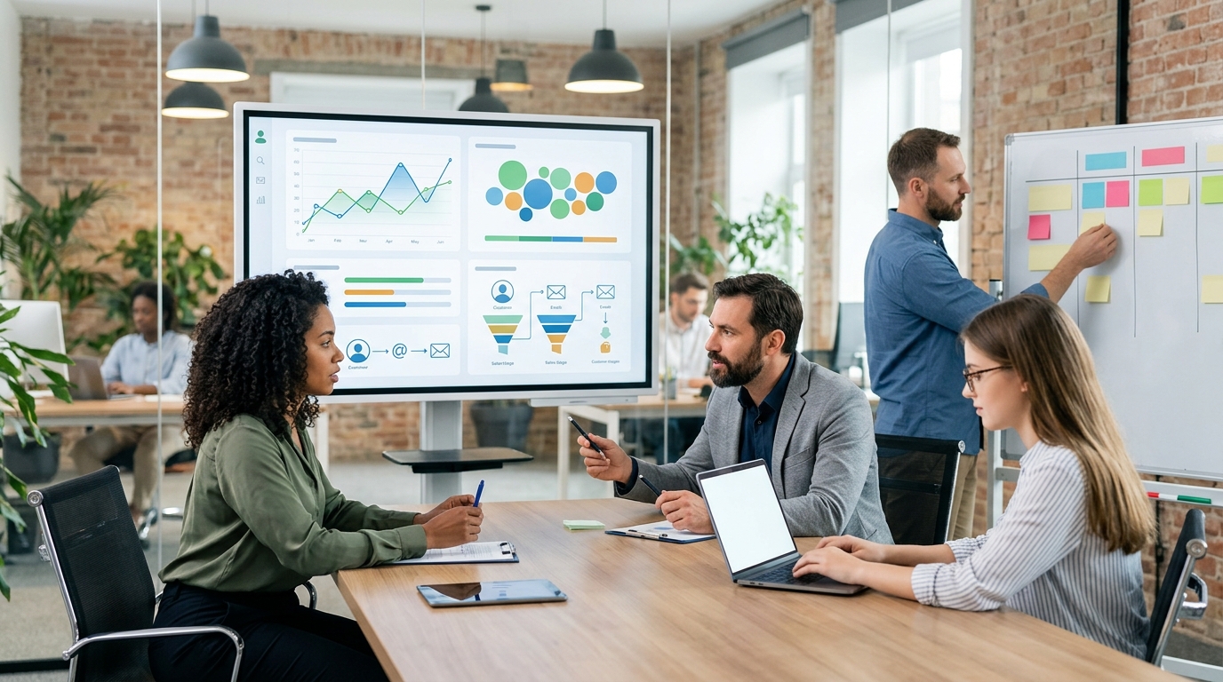 Ilustração: Automatizando o Sucesso do Cliente com Kommo CRM - Como Criar um Dashboard de Sucesso do Cliente no Kommo CRM: Métricas Essenciais e Automação para Retenção