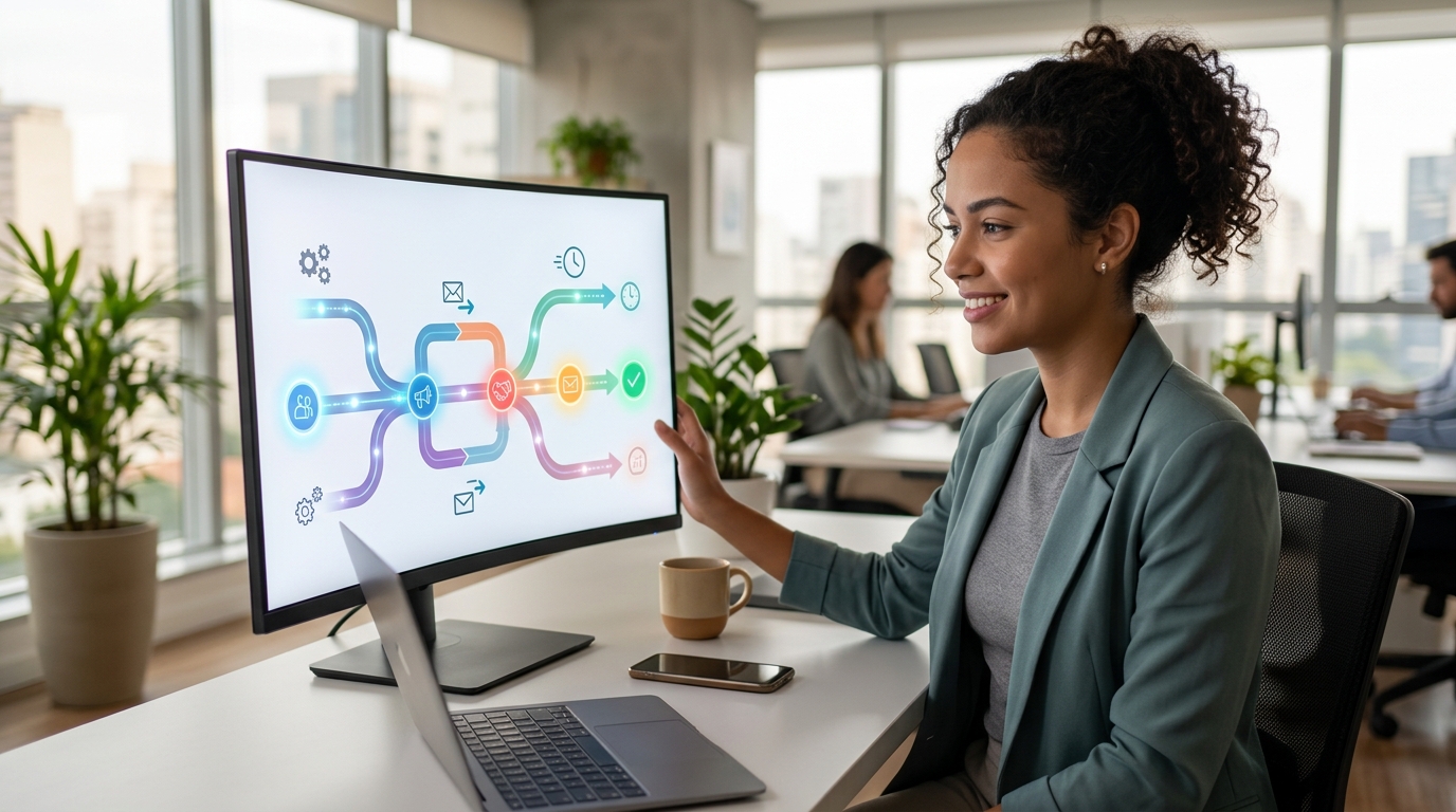 Ilustração: Automatizando a Jornada do Cliente com Funis e Bots no Kommo - Kommo CRM: Guia Passo a Passo para Criar e Automatizar Seu Pipeline de Vendas Digital