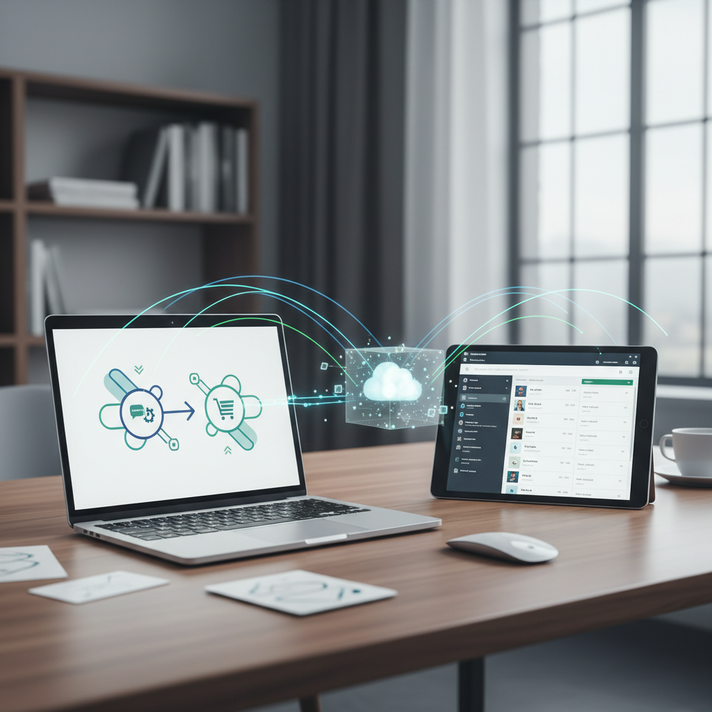 Ilustração: Integração Kommo CRM com Shopify: Guia Passo a Passo - Integração Kommo CRM com E-commerce: Shopify e WooCommerce para Otimizar Vendas