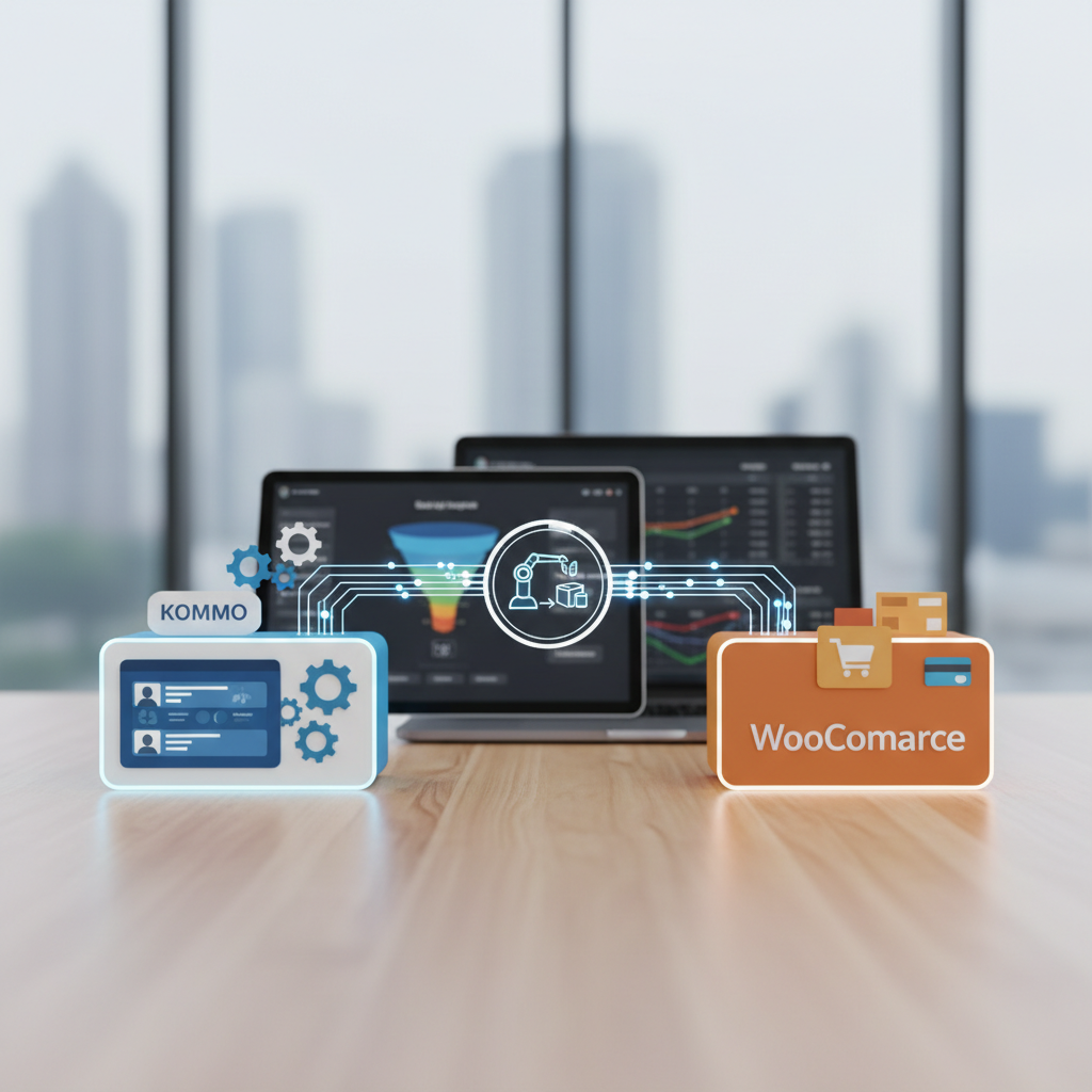 Ilustração: Integração Kommo CRM com WooCommerce: Otimizando Sua Loja - Integração Kommo CRM com E-commerce: Shopify e WooCommerce para Otimizar Vendas