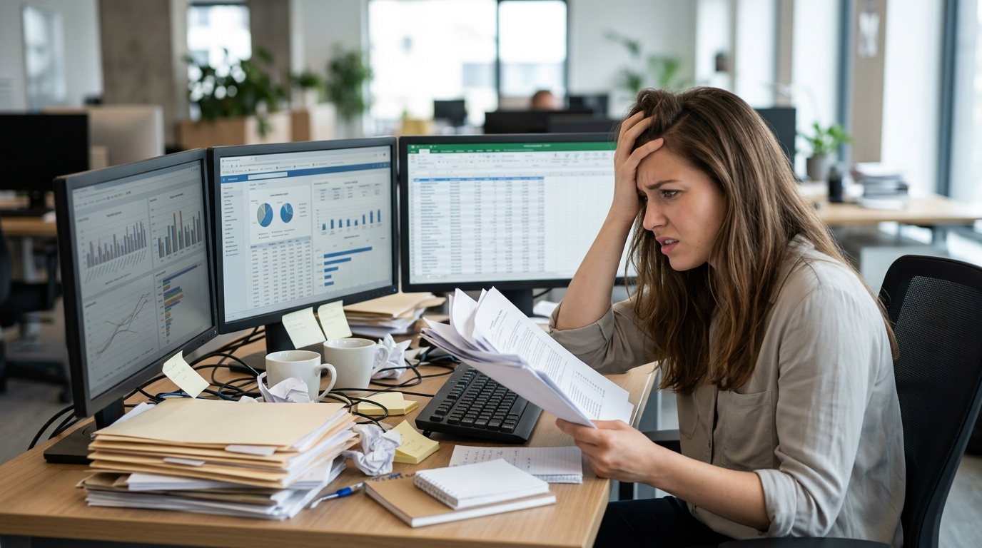 Ilustração: O Impacto de Dados Desorganizados e Duplicados no Kommo CRM - Guia Avançado: Como Limpar e Desduplicar Dados no Kommo CRM para Qualidade de Contatos