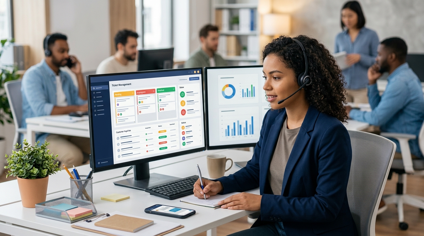 Ilustração: Gestão Centralizada de Tickets e Solicitações com Kommo - Como Usar Kommo CRM para Suporte ao Cliente: Automação e Atendimento Pós-Venda Eficazes