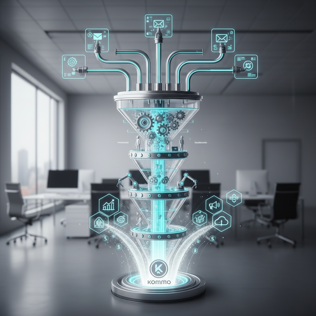 Ilustração: Alavancando Seu Funil: Recursos Avançados do Kommo CRM - Como Criar e Otimizar Funis de Vendas no Kommo CRM para Pequenas Empresas: Guia Completo