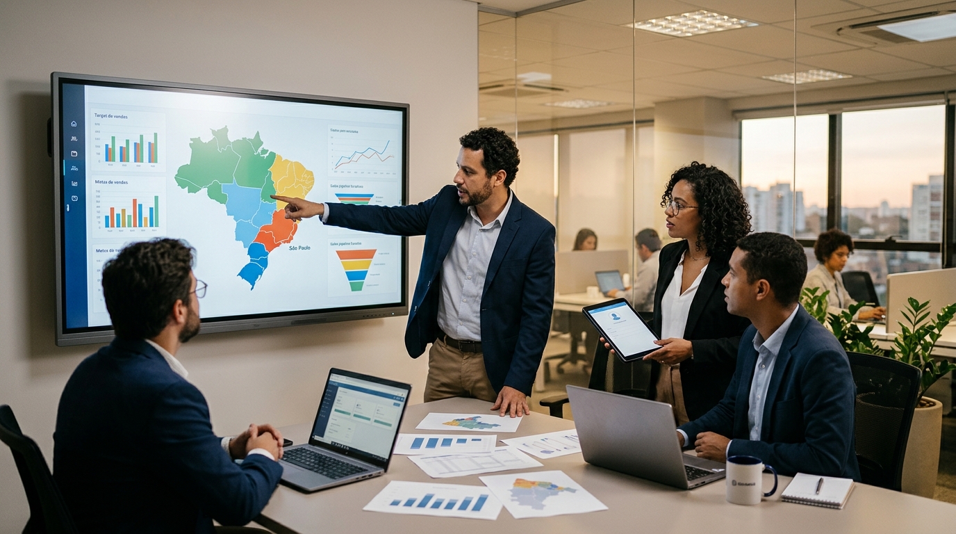 Ilustração: Por Que Metas de Vendas por Território São Essenciais para a Expansão? - Como Configurar e Gerenciar Metas de Vendas por Território no Kommo CRM: Guia Avançado para Expansão