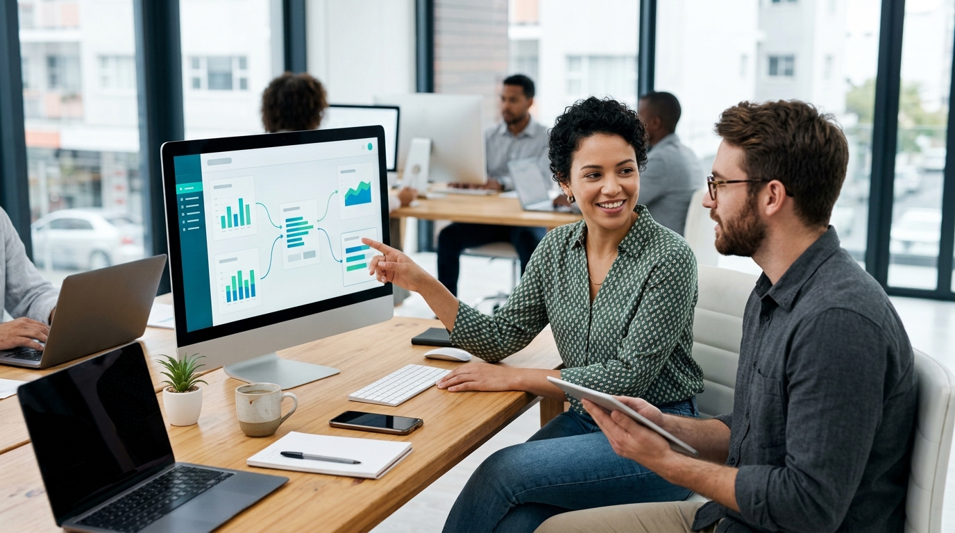 Ilustração: Melhores Práticas para uma Integração Kommo CRM e ERP Bem-Sucedida - Como Integrar Kommo CRM com ERP: Sincronização de Dados e Gestão Financeira Otimizada