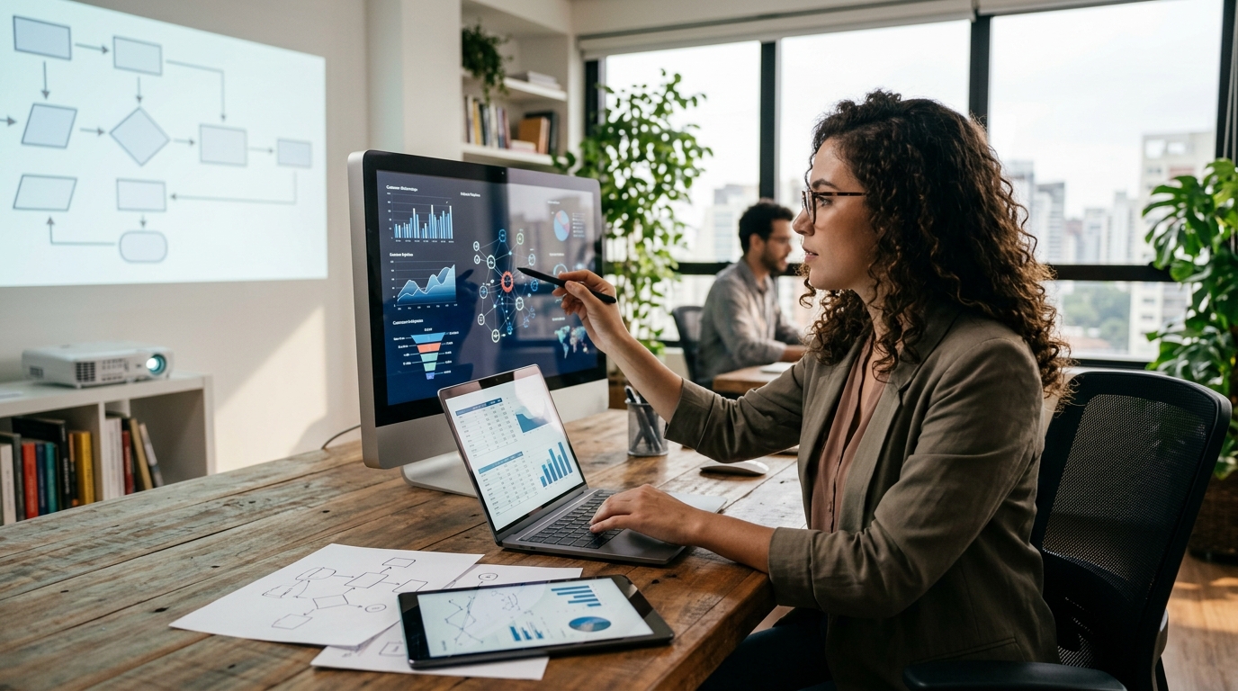 Ilustração: Analisando Dados: Criando Relatórios e Insights no GA4 com Dados do Kommo - Integrar Kommo CRM com Google Analytics 4: Rastreamento Avançado para Vendas e Clientes