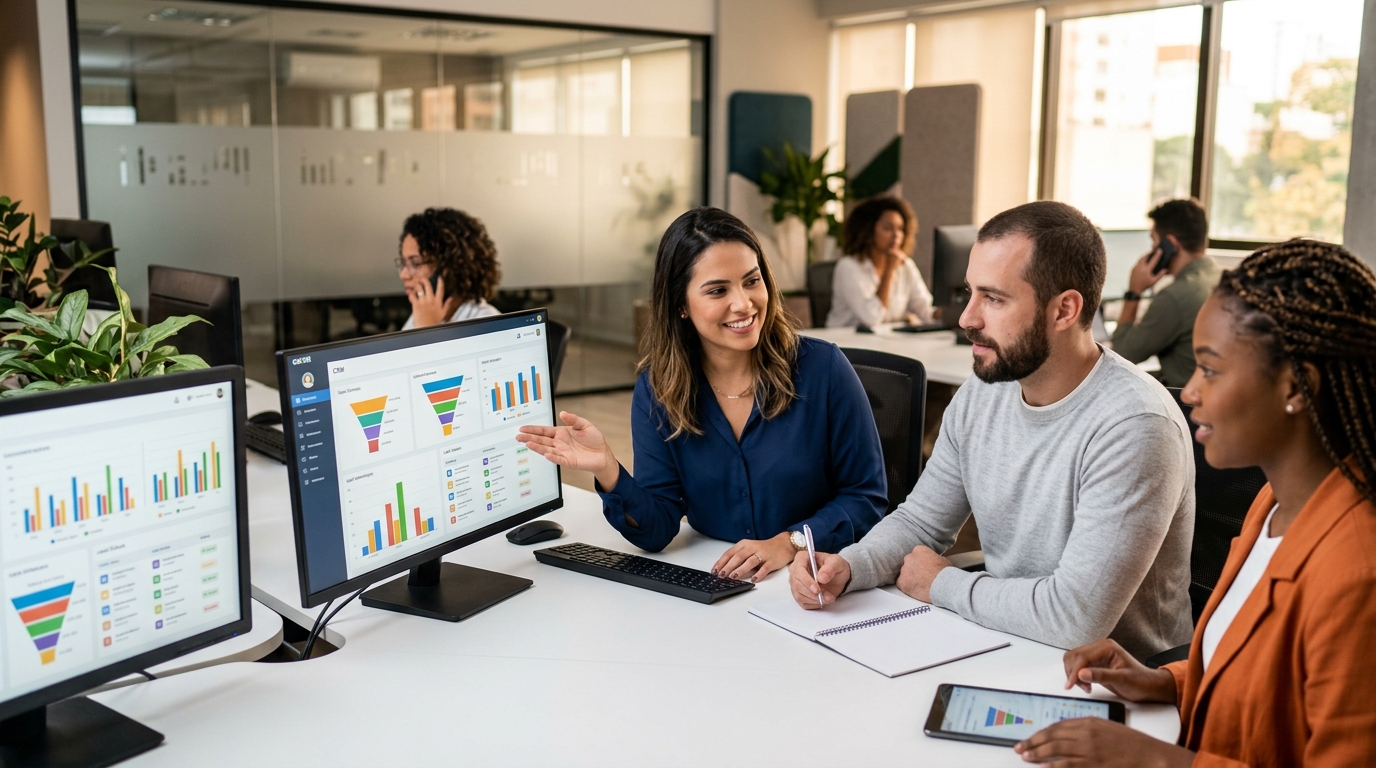 Ilustração: Como o Kommo CRM Transforma a Gestão de Vendas Remotas - Kommo CRM para Equipes de Vendas Remotas: Maximize Produtividade e Colaboração