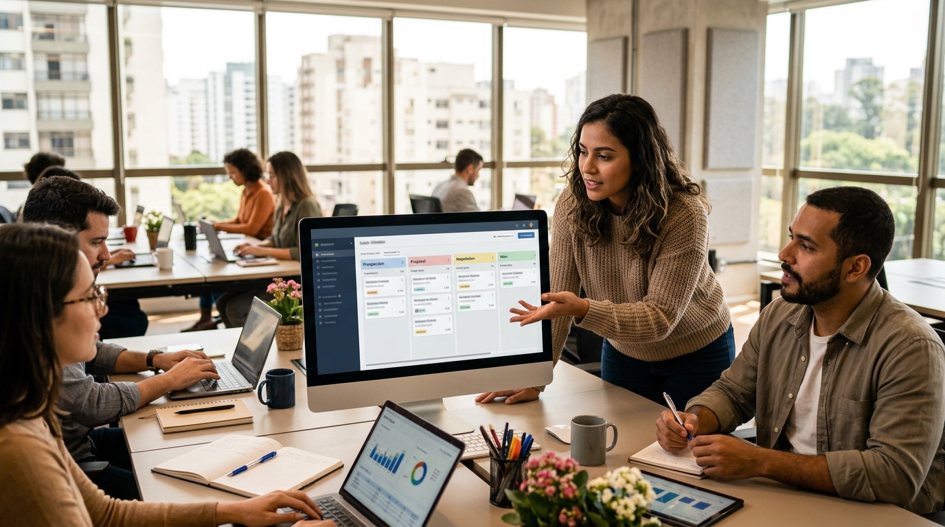 Ilustração: Recursos Essenciais do Kommo para Impulsionar sua Equipe Remota - Kommo CRM para Equipes de Vendas Remotas: Maximize Produtividade e Colaboração